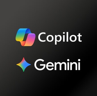 LG OLED evo AI G6 con el galardonado Multi AI webOS se presenta sobre un fondo oscuro con los logotipos de Microsoft Copilot y Google Gemini, lo que indica compatibilidad con servicios relacionados con IA accesibles a través de la interfaz del televisor.